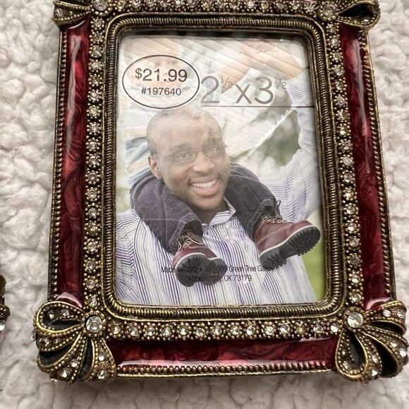 2 NEW Green Tree Gallery Photo Frame Rhinestone Red for 2 X 3” Photos Ornate - Picture 11 of 14
